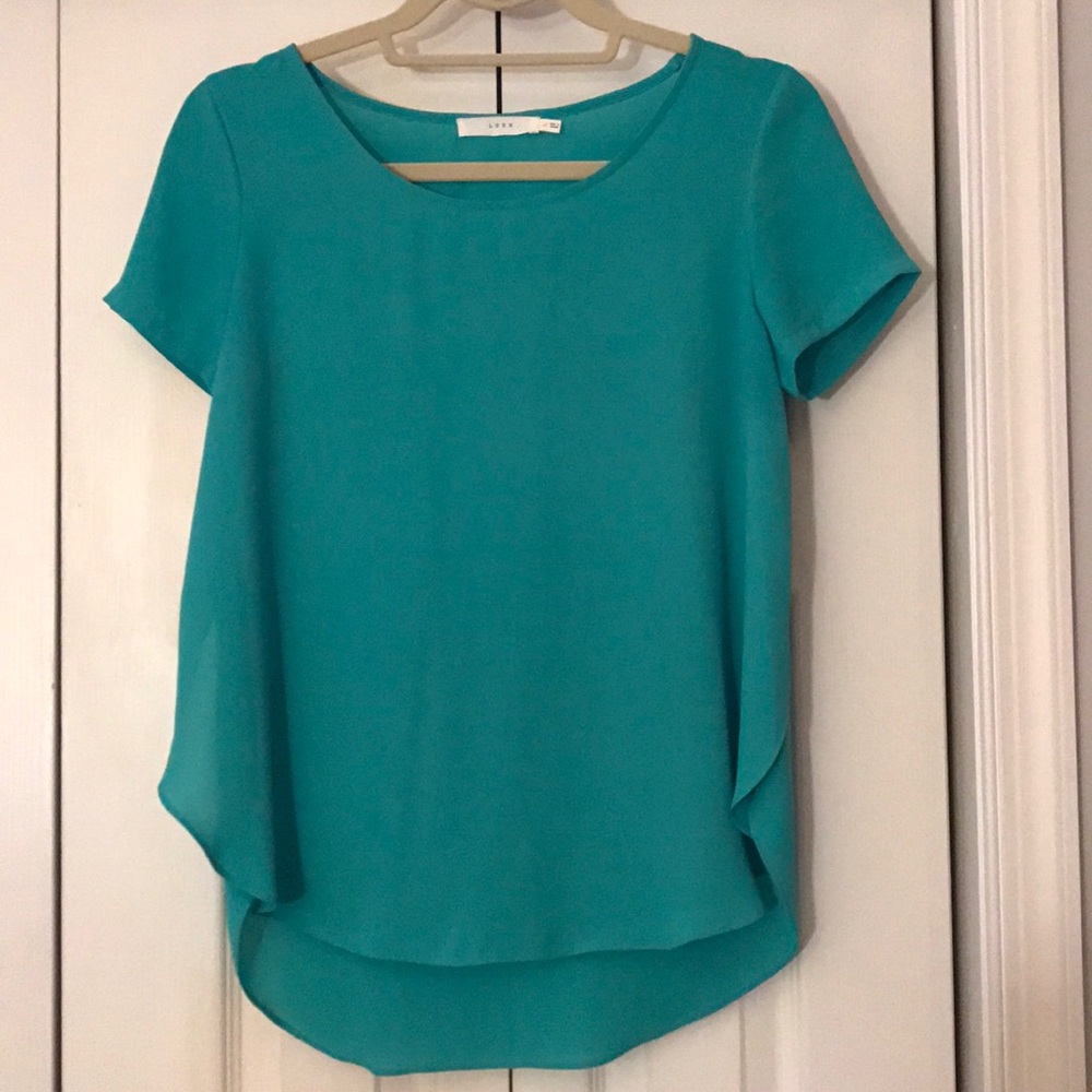 Mint high neck short sleeve blouse